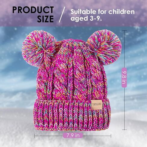 Kids Winter Beanie Children’s Warm Knitted Fleece Lined Ski Pom-Pom Warm Knit Hat for Boys & Girls 3-9 Years Purple in Saudi Arabia