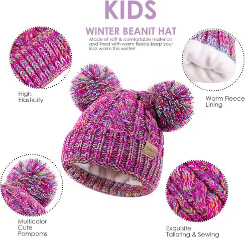 Kids Winter Beanie Children’s Warm Knitted Fleece Lined Ski Pom-Pom Warm Knit Hat for Boys & Girls 3-9 Years Purple in Saudi Arabia