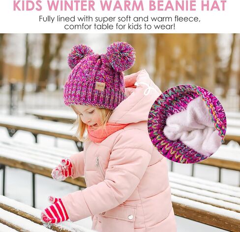 Kids Winter Beanie Children’s Warm Knitted Fleece Lined Ski Pom-Pom Warm Knit Hat for Boys & Girls 3-9 Years Purple in Saudi Arabia