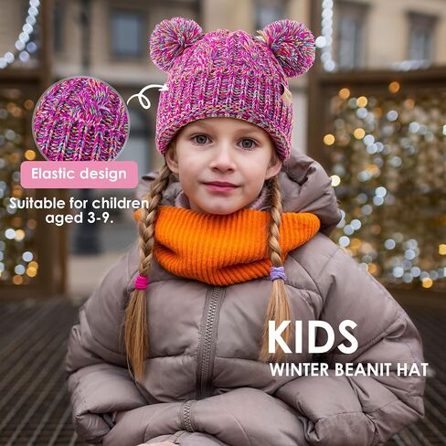 Kids Winter Beanie Children’s Warm Knitted Fleece Lined Ski Pom-Pom Warm Knit Hat for Boys & Girls 3-9 Years Purple in Saudi Arabia