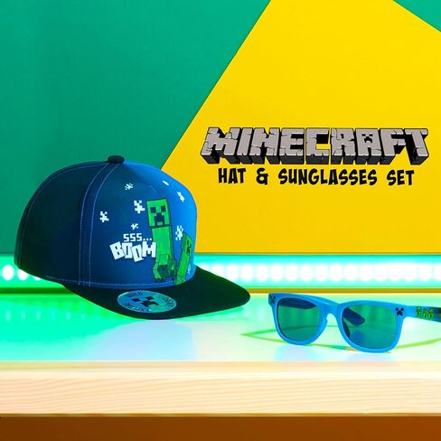 Minecraft Baseball Cap and Kids Sunglasses Set, Adjustable Boys Hat 100% UV Protection Kids Sunglasses - Gamer Gifts in Kuwait
