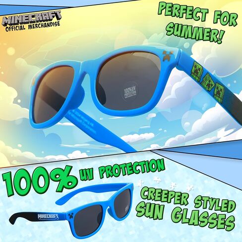Minecraft Baseball Cap and Kids Sunglasses Set, Adjustable Boys Hat 100% UV Protection Kids Sunglasses - Gamer Gifts in Kuwait