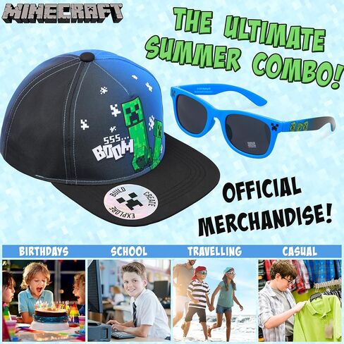 Minecraft Baseball Cap and Kids Sunglasses Set, Adjustable Boys Hat 100% UV Protection Kids Sunglasses - Gamer Gifts in Kuwait