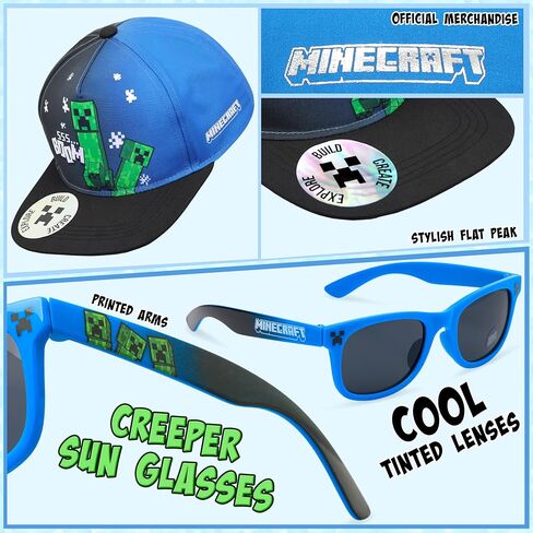 Minecraft Baseball Cap and Kids Sunglasses Set, Adjustable Boys Hat 100% UV Protection Kids Sunglasses - Gamer Gifts in Kuwait