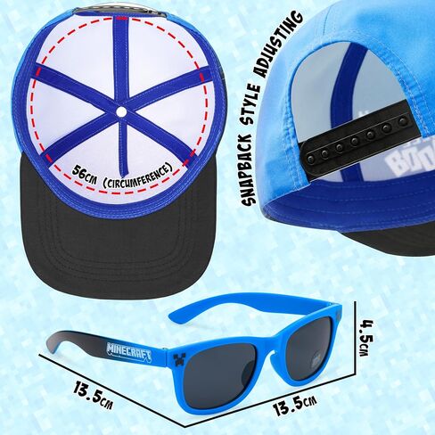 Minecraft Baseball Cap and Kids Sunglasses Set, Adjustable Boys Hat 100% UV Protection Kids Sunglasses - Gamer Gifts in Kuwait