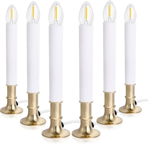 6-Pack Dusk to Dawn Electric Christmas Window Candle Lights with Shatterproof Plastic LED Bulbs, Plug-in Corded Window Candle Lamps, Auto On/Off Light Sensor, 6 Suction Cups Included, Warm White in Saudi Arabia