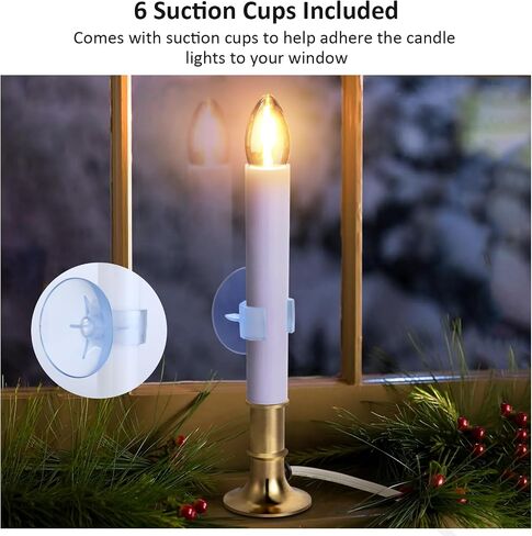 6-Pack Dusk to Dawn Electric Christmas Window Candle Lights with Shatterproof Plastic LED Bulbs, Plug-in Corded Window Candle Lamps, Auto On/Off Light Sensor, 6 Suction Cups Included, Warm White in Saudi Arabia
