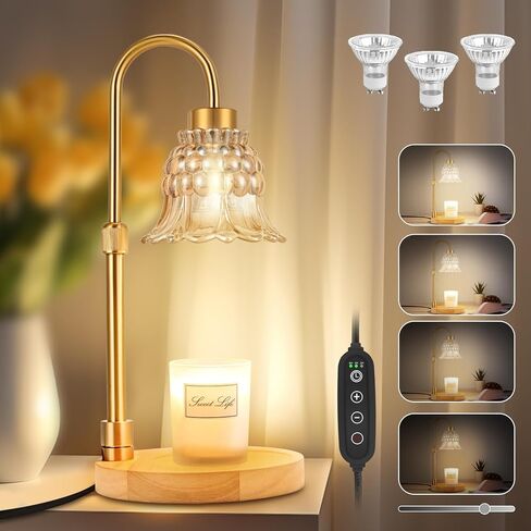 Candle Warmer Lamp with Timer & 3 Bulbs, Dimmable Electric Candle Light Adjustable Height and Brightness Candle Wax Warmer for Jar Candles Bedroom Home Decor House Warming Gift (Frosted Clear) in Saudi Arabia