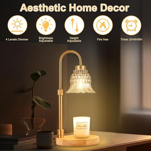 Candle Warmer Lamp with Timer & 3 Bulbs, Dimmable Electric Candle Light Adjustable Height and Brightness Candle Wax Warmer for Jar Candles Bedroom Home Decor House Warming Gift (Frosted Clear) in Saudi Arabia