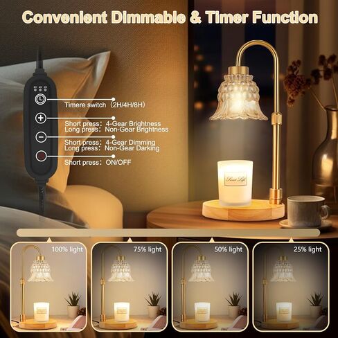 Candle Warmer Lamp with Timer & 3 Bulbs, Dimmable Electric Candle Light Adjustable Height and Brightness Candle Wax Warmer for Jar Candles Bedroom Home Decor House Warming Gift (Frosted Clear) in Saudi Arabia