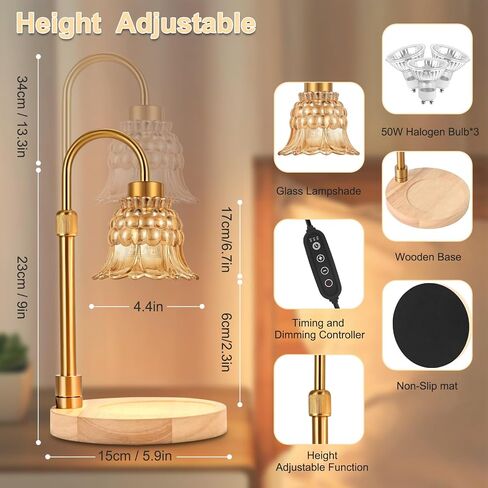 Candle Warmer Lamp with Timer & 3 Bulbs, Dimmable Electric Candle Light Adjustable Height and Brightness Candle Wax Warmer for Jar Candles Bedroom Home Decor House Warming Gift (Frosted Clear) in Saudi Arabia