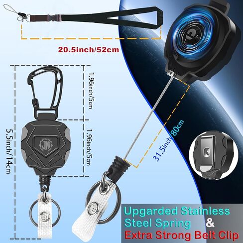 6 Pieces Retractable Badge Holder Set,Heavy Duty Retractable Keychain with Zinc Alloy Carabiner，2 Breakaway Lanyards and 2 ID Card Holders,31.5 Steel Cord,9 oz Rebound in Kuwait