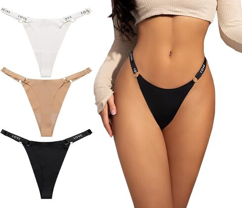 Metal Rings G-String Thongs for Women Low-rise Tangas Love Printed Strap T-back No Show High Cut Cheeky Panties in Kuwait