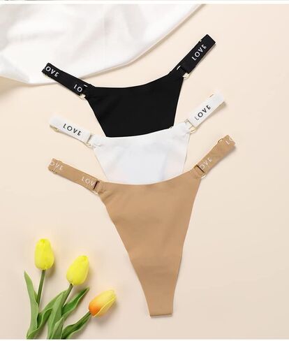 Metal Rings G-String Thongs for Women Low-rise Tangas Love Printed Strap T-back No Show High Cut Cheeky Panties in Kuwait