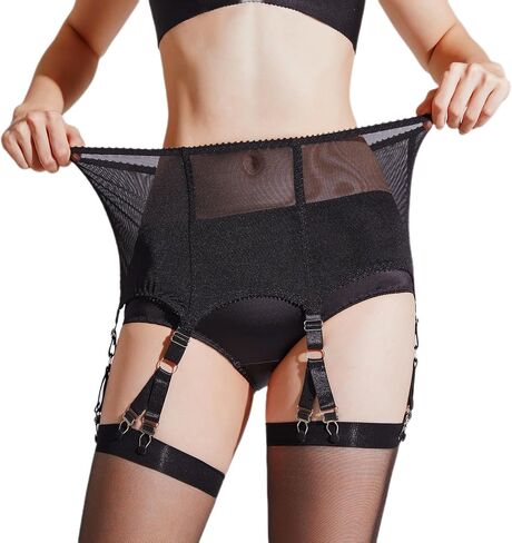 Sheer Mesh Garter Belt for Thigh Highs 6 Straps 12 Metal Clips Stretchy Girdle Plus Size Retro Undergarment in Saudi Arabia