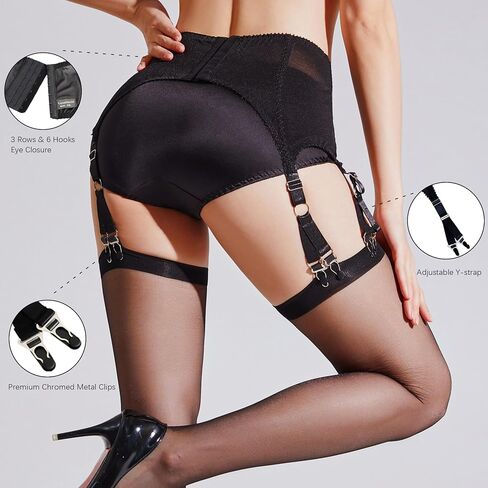 Sheer Mesh Garter Belt for Thigh Highs 6 Straps 12 Metal Clips Stretchy Girdle Plus Size Retro Undergarment in Saudi Arabia