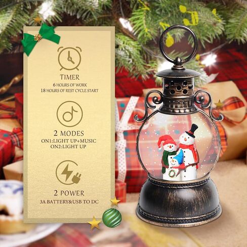 Christmas Snow Globes, Christmas Snow Lantern with 8 Songs, 6H Timer Battery & USB Powered Glitter Music Box for Christmas Table Decorations Home Decor in Kuwait