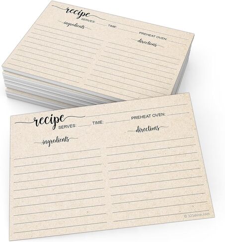 321Done Recipe Cards, Made in USA - 4x6 Tan, Simple Script, Double-Sided Thick Cardstock, Cute Vintage Rustic Kraft Look for Bridal Shower Wedding Housewarming Gift - Pack of 50 in Kuwait