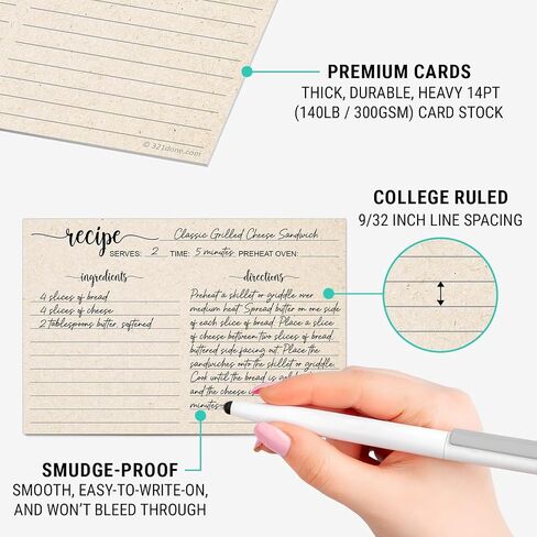 321Done Recipe Cards, Made in USA - 4x6 Tan, Simple Script, Double-Sided Thick Cardstock, Cute Vintage Rustic Kraft Look for Bridal Shower Wedding Housewarming Gift - Pack of 50 in Kuwait