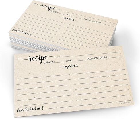 321Done Recipe Cards, Made in USA - 4x6 Tan, Simple Script, Double-Sided Thick Cardstock, Cute Vintage Rustic Kraft Look for Bridal Shower Wedding Housewarming Gift - Pack of 50 in Kuwait