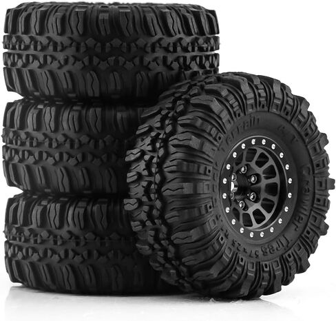 1.0 Beadlock Wheels and Tires 4pcs Aluminum Rim with 7mm Sleeve for RC Crawler Axial SCX24 Gladiator Bronco C10 Deadbolt AX24 TRX4M FCX24 Upgrade Parts (Black) in Saudi Arabia