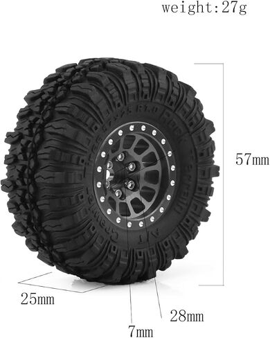 1.0 Beadlock Wheels and Tires 4pcs Aluminum Rim with 7mm Sleeve for RC Crawler Axial SCX24 Gladiator Bronco C10 Deadbolt AX24 TRX4M FCX24 Upgrade Parts (Black) in Saudi Arabia
