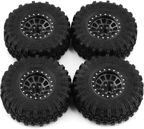 1.0 Beadlock Wheels and Tires 4pcs Aluminum Rim with 7mm Sleeve for RC Crawler Axial SCX24 Gladiator Bronco C10 Deadbolt AX24 TRX4M FCX24 Upgrade Parts (Black) in Saudi Arabia