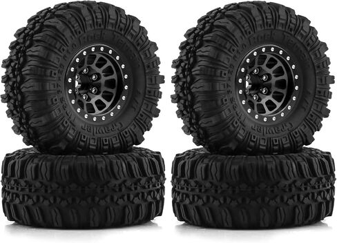 1.0 Beadlock Wheels and Tires 4pcs Aluminum Rim with 7mm Sleeve for RC Crawler Axial SCX24 Gladiator Bronco C10 Deadbolt AX24 TRX4M FCX24 Upgrade Parts (Black) in Saudi Arabia