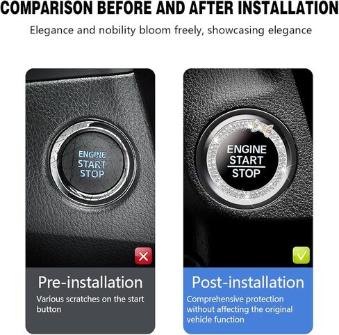 Mandark 2PCS Bling Car Engine Start Button Cover Stickers, Sparkling Rhinstones Ring Emblem, Diamond Shiny Key Ignition Knob Decal, Cute Auto Interior Decoration for Women Girls（Pink） in Kuwait