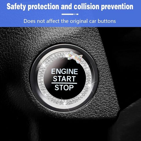 Mandark 2PCS Bling Car Engine Start Button Cover Stickers, Sparkling Rhinstones Ring Emblem, Diamond Shiny Key Ignition Knob Decal, Cute Auto Interior Decoration for Women Girls（Pink） in Kuwait