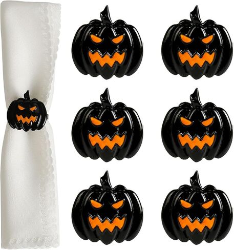 Halloween Napkin Rings Set of 6, Black Hat with Spider Napkin Rings Holders Metal Buckle Serviette for Halloween, Horror Theme Party, Autumn Holiday, Dining Table Decoration in Saudi Arabia