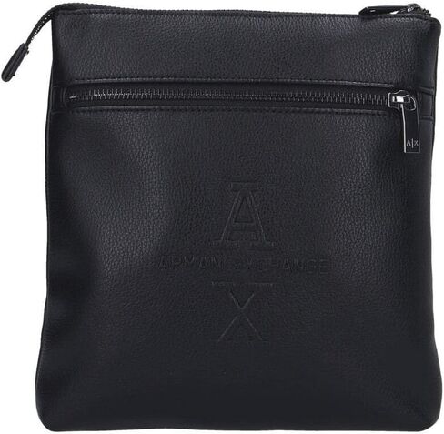 A | X ARMANI EXCHANGE Flat Crossbody Bag with Embossed Stacked AX Logo, Black in Saudi Arabia