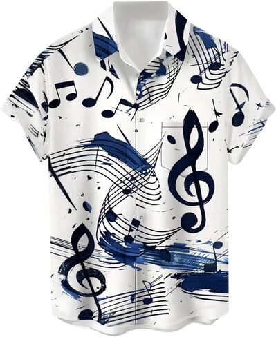 Music Shirts for Men Hawaiian Bowling Vintage Print Short Sleeve Casual Button Down Beach Big Tall Shirt in Saudi Arabia