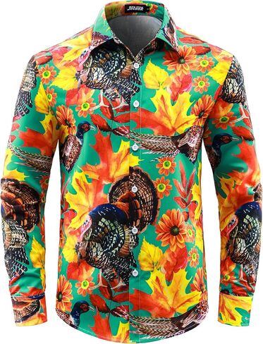 Mens Christmas Shirts Funny Turkey Thanksgiving Shirts Santa Claus Long Sleeve Button Down Shirt in Kuwait