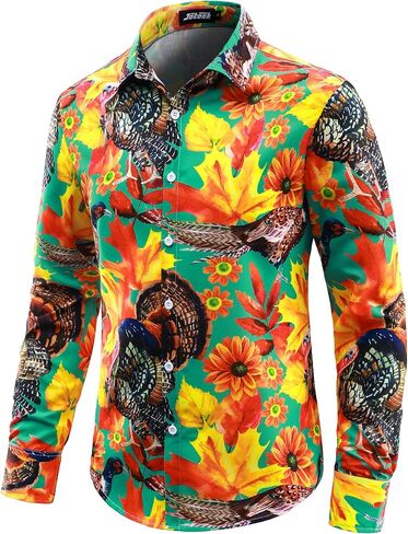 Mens Christmas Shirts Funny Turkey Thanksgiving Shirts Santa Claus Long Sleeve Button Down Shirt in Kuwait