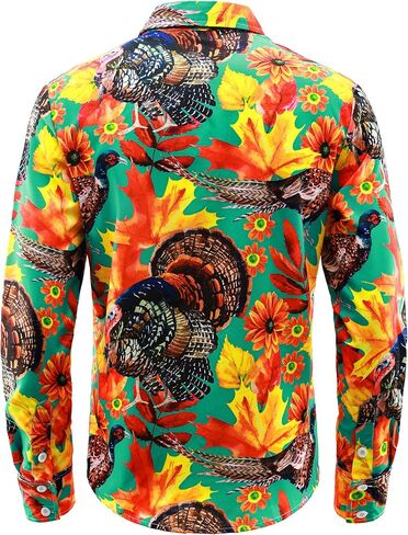 Mens Christmas Shirts Funny Turkey Thanksgiving Shirts Santa Claus Long Sleeve Button Down Shirt in Kuwait