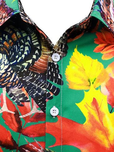 Mens Christmas Shirts Funny Turkey Thanksgiving Shirts Santa Claus Long Sleeve Button Down Shirt in Kuwait