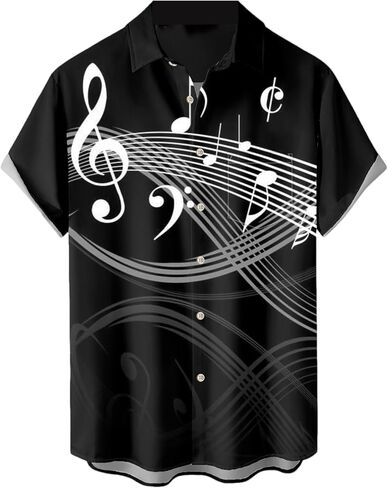 Music Shirts for Men Hawaiian Bowling Vintage Print Short Sleeve Casual Button Down Beach Big Tall Shirt in Saudi Arabia