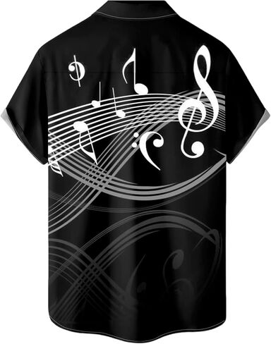 Music Shirts for Men Hawaiian Bowling Vintage Print Short Sleeve Casual Button Down Beach Big Tall Shirt in Saudi Arabia