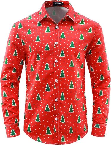 Mens Christmas Shirts Funny Turkey Thanksgiving Shirts Santa Claus Long Sleeve Button Down Shirt in Kuwait