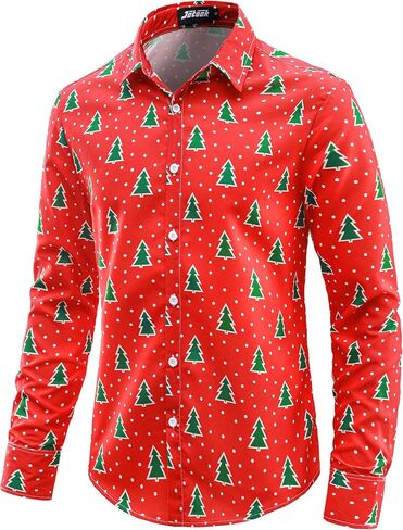 Mens Christmas Shirts Funny Turkey Thanksgiving Shirts Santa Claus Long Sleeve Button Down Shirt in Kuwait