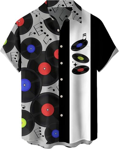 Music Shirts for Men Hawaiian Bowling Vintage Print Short Sleeve Casual Button Down Beach Big Tall Shirt in Saudi Arabia