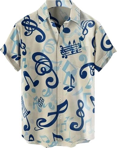Music Shirts for Men Hawaiian Bowling Vintage Print Short Sleeve Casual Button Down Beach Big Tall Shirt in Saudi Arabia
