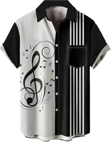 Music Shirts for Men Hawaiian Bowling Vintage Print Short Sleeve Casual Button Down Beach Big Tall Shirt in Saudi Arabia