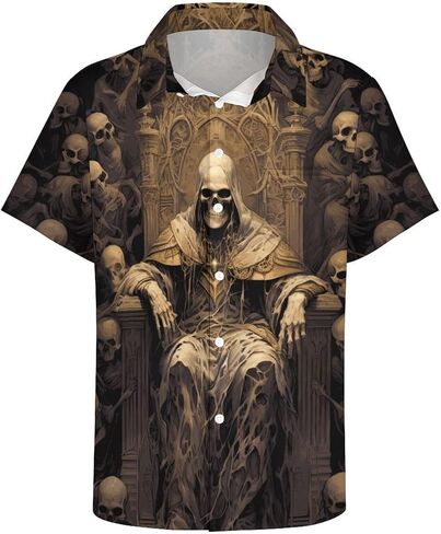 Men's Button Down Shirt with Skull Cool Graphic Casual Hawaiian Beach Shirts in Kuwait