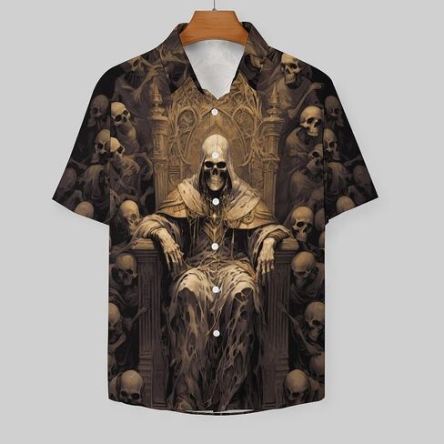 Men's Button Down Shirt with Skull Cool Graphic Casual Hawaiian Beach Shirts in Kuwait