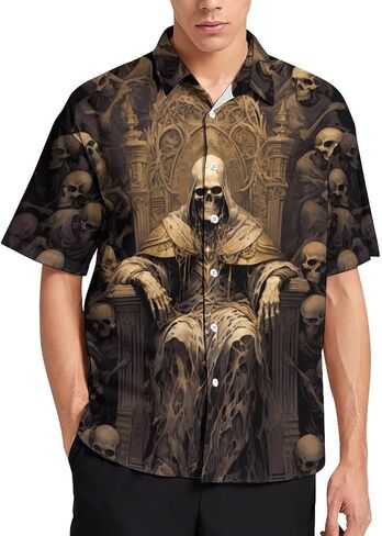 Men's Button Down Shirt with Skull Cool Graphic Casual Hawaiian Beach Shirts in Kuwait