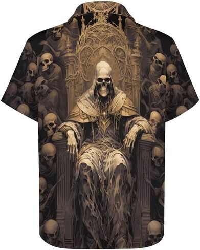 Men's Button Down Shirt with Skull Cool Graphic Casual Hawaiian Beach Shirts in Kuwait