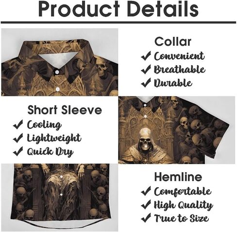 Men's Button Down Shirt with Skull Cool Graphic Casual Hawaiian Beach Shirts in Kuwait