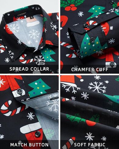 HISDERN قمصان عيد الميلاد للرجال قمصان طويلة الأكمام زر أسفل قميص عطلة مضحك عيد الميلاد قمصان حفلة سانتا كلوا in Kuwait